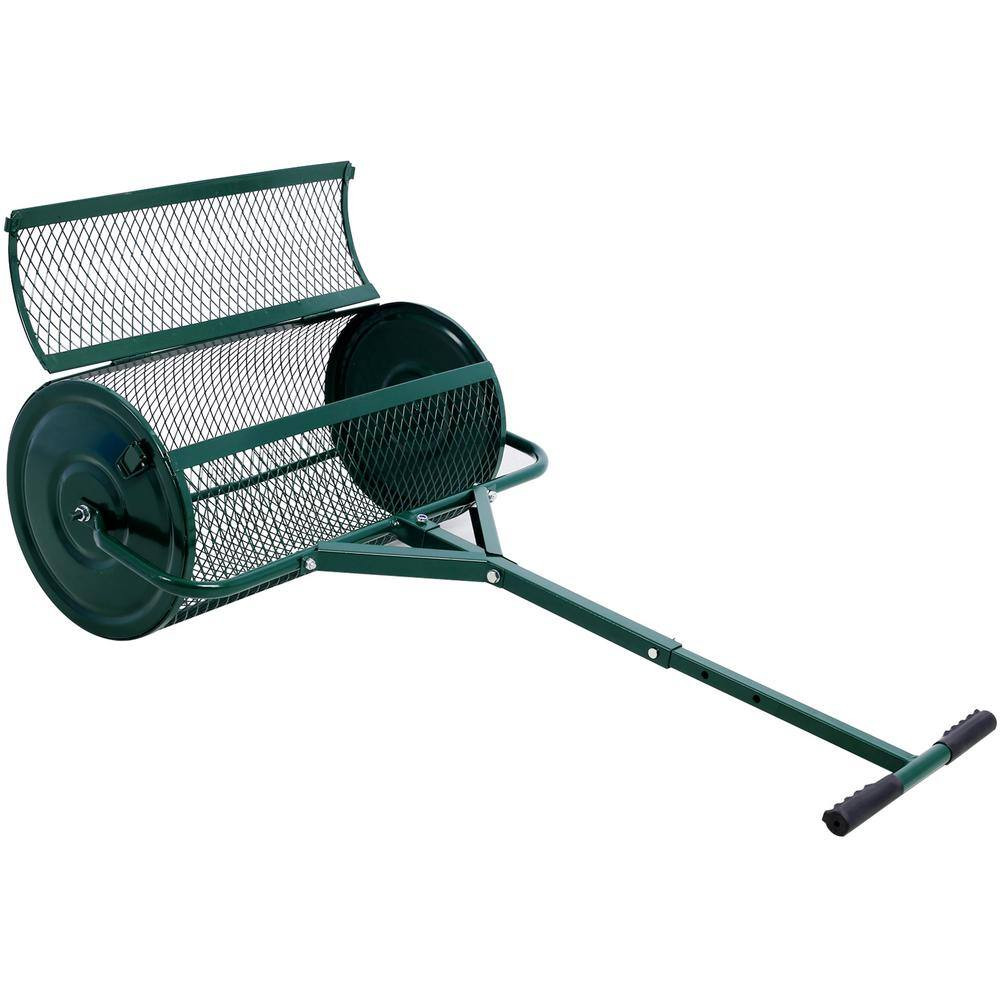 24 In. Compost Spreader Peat Moss Spreader for Lawn Garden Care- Green