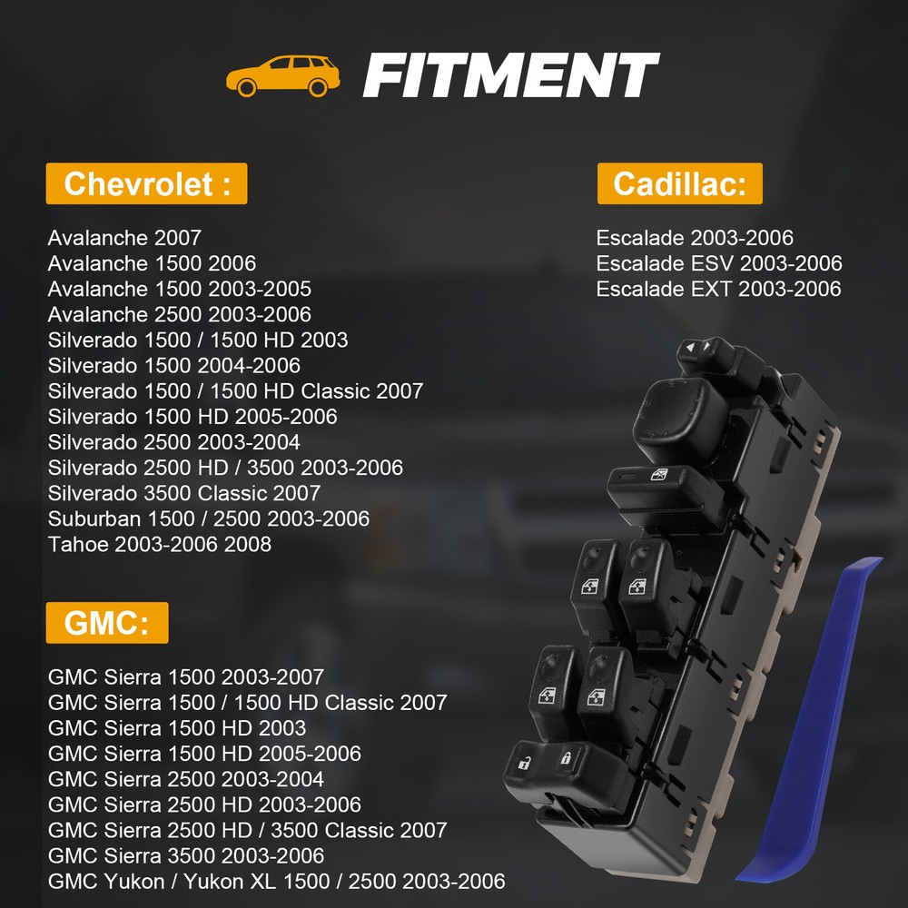 Front Driver Side Door Window Control Switch For 2003-2007 GMC Sierra 15883323