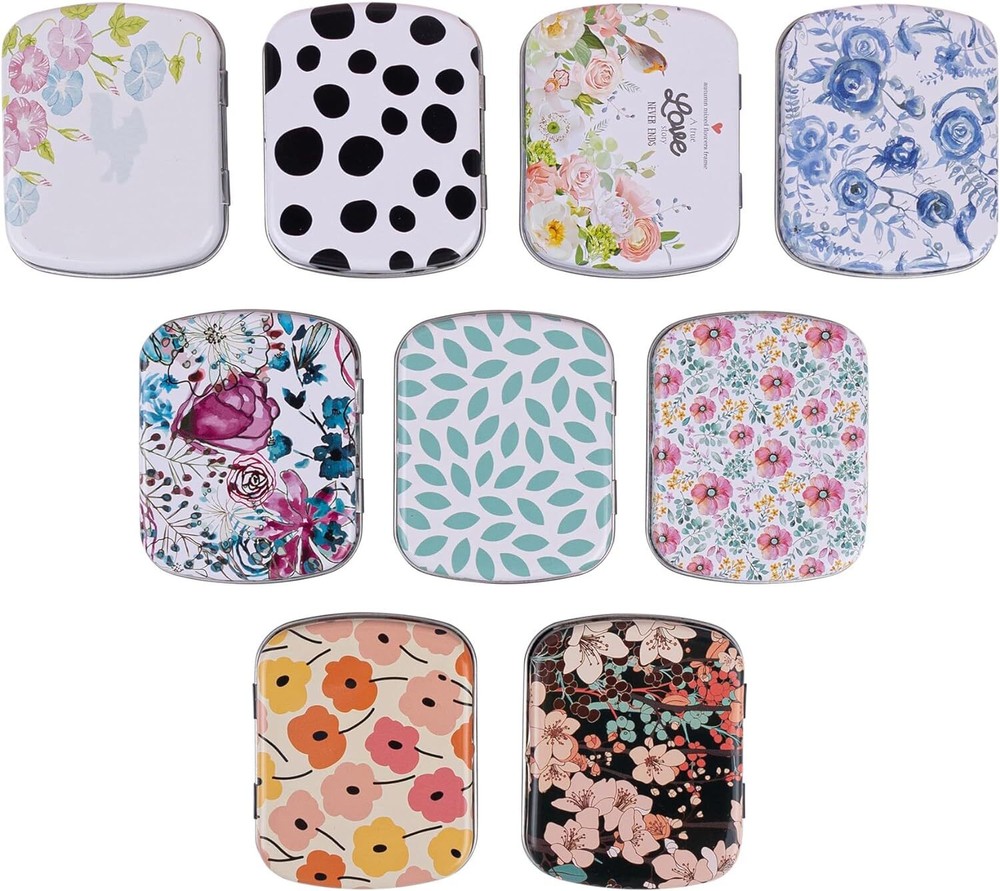 Framendino, 9 Pack Mini Rectangular Iron Tin Box with Hinged 9 Pack, 9 Colors