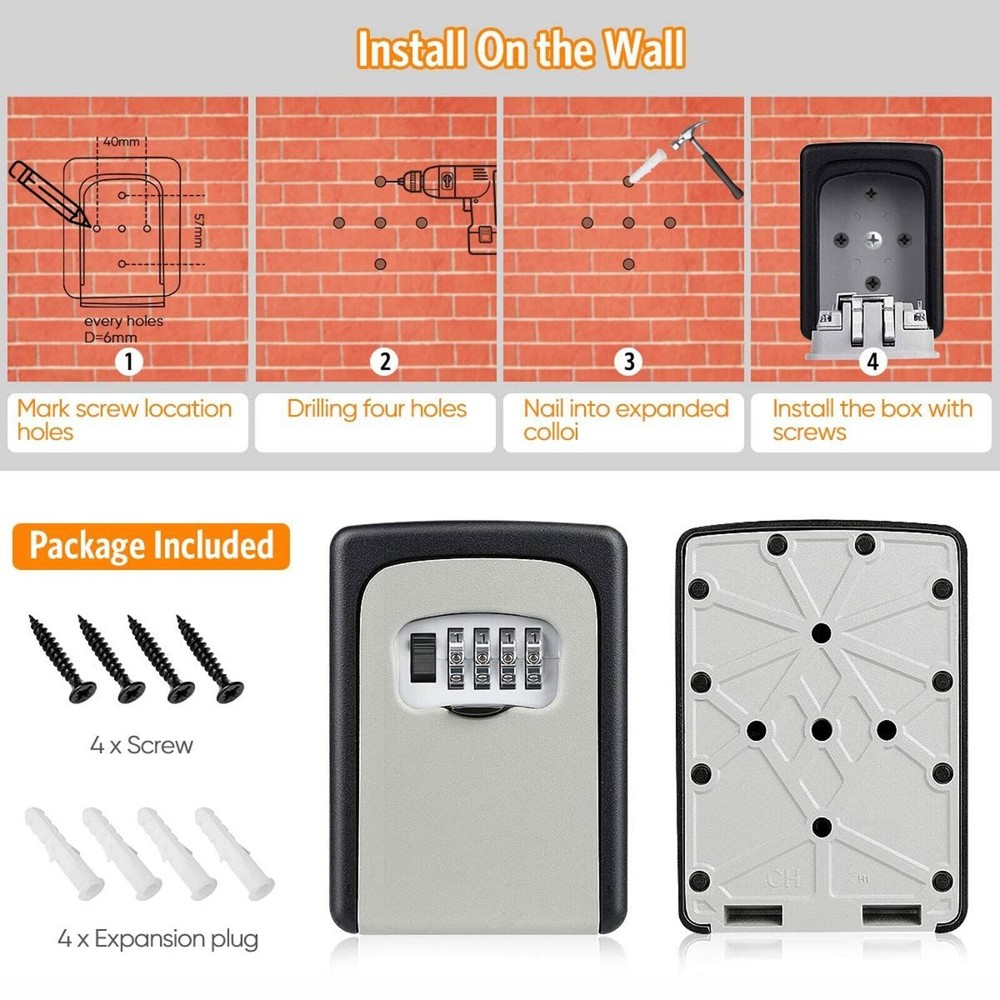 4 Digit Key Safe Lock Box Combination Wall Mount Security Storage Case Organizer