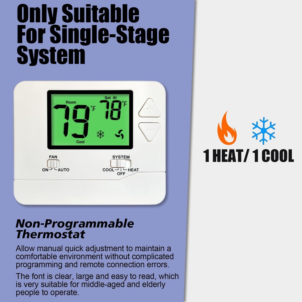 Non Programmable Thermostat Single Stage Home Temperature Control