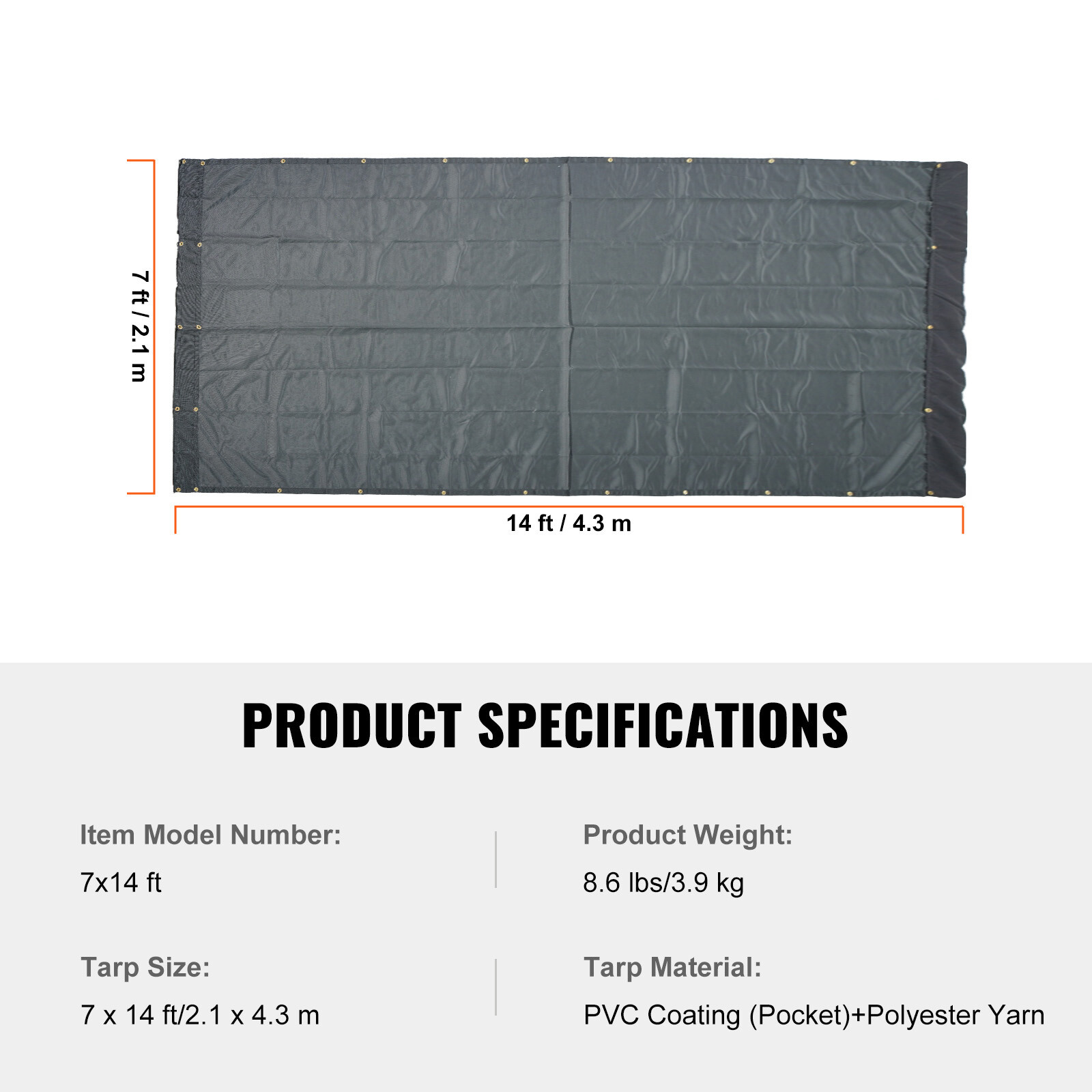 Dump Truck Tarp Mesh Tarp 7' x 14' Vinyl Coate 18oz Double Pockets Trailer Shade