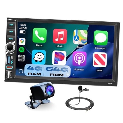 Double DIN Car Stereo Wireless CarPlay Android Auto, 7-INCH IPS Touch Screen