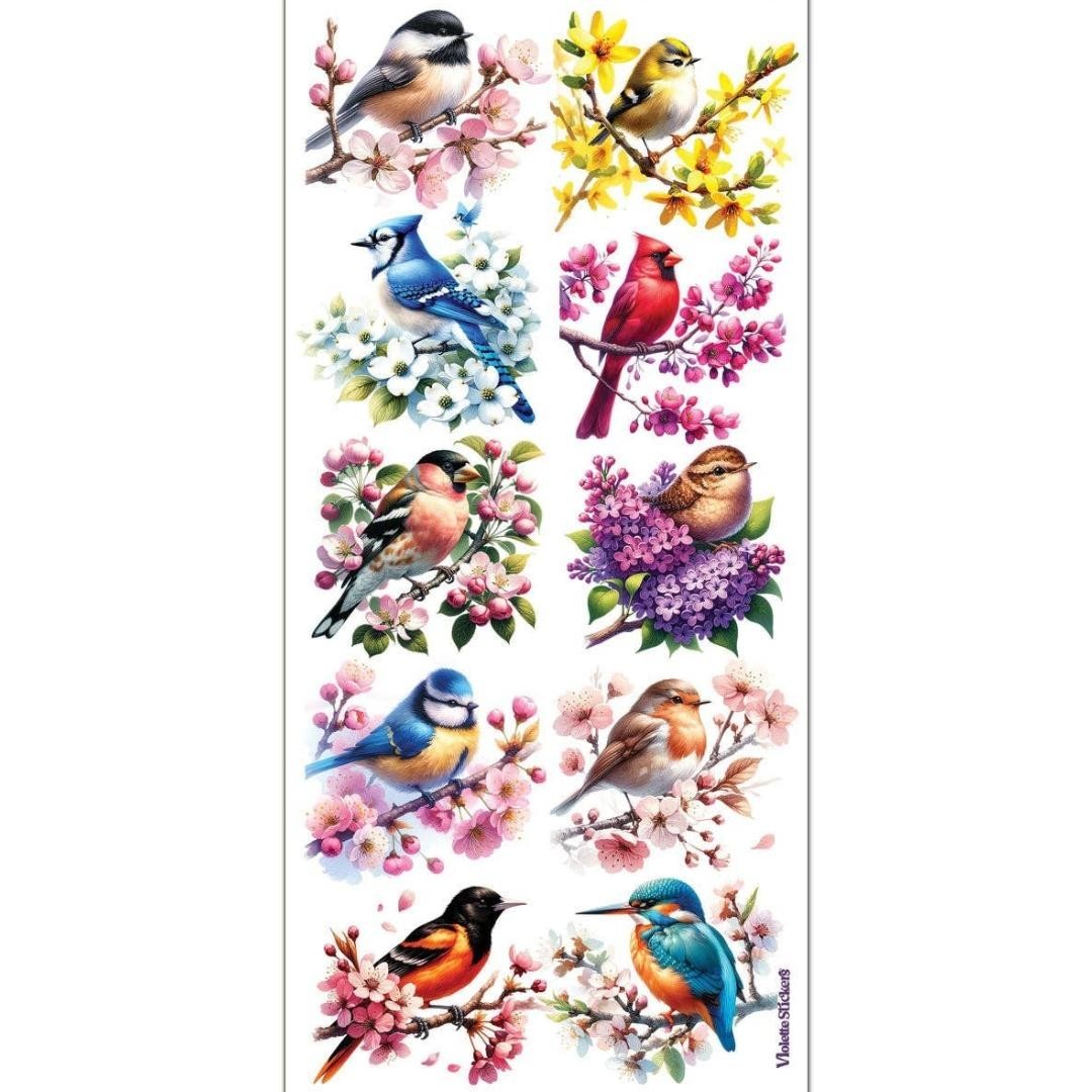 Violette Stickers - Colorful Birds & Flowers Sticker Sheet - Planners & Crafts