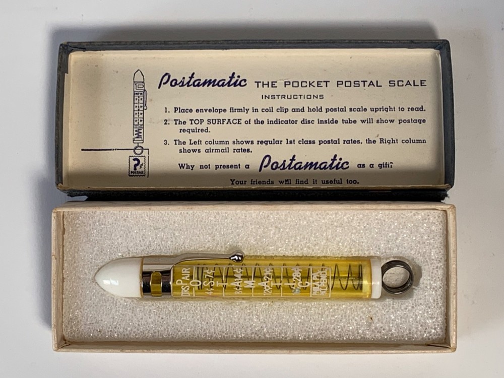 Vintage 1950s Postamatic Pocket Postal Scale With Box