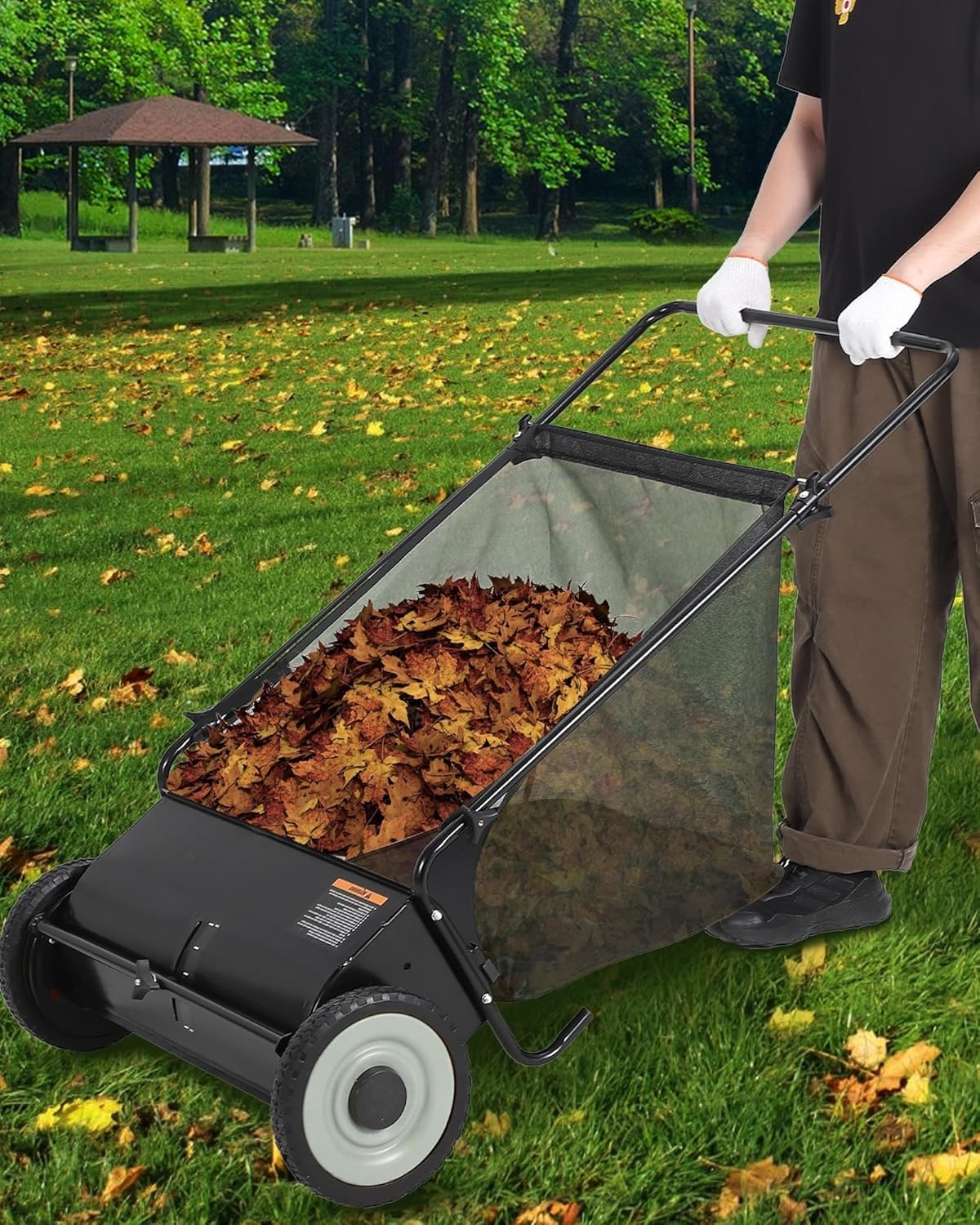 GRAVEE 26 Inch Push Lawn Sweeper 7 Cu Ft 4 Spinning Brush Adjustable Height