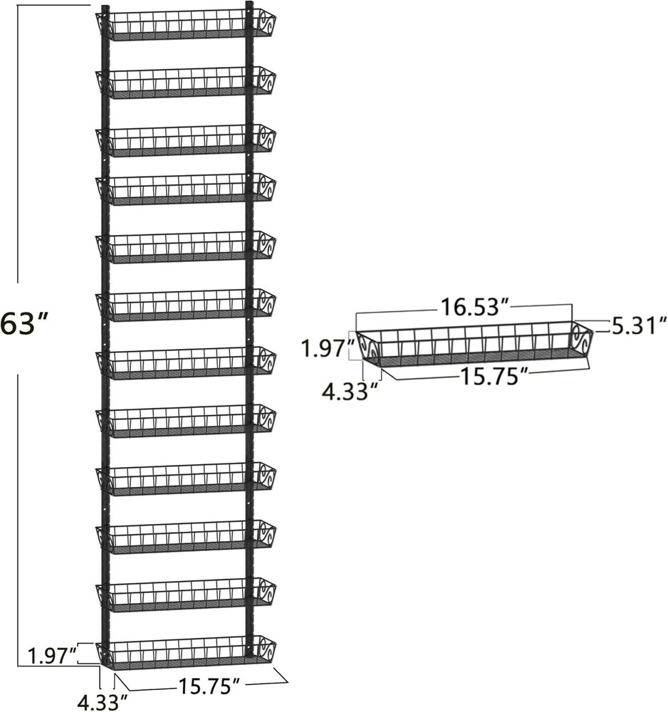 Adjustable Wall Mount Spice Rack Organizer, 12-Tier Dual-Use (Multi-Use) Hanging