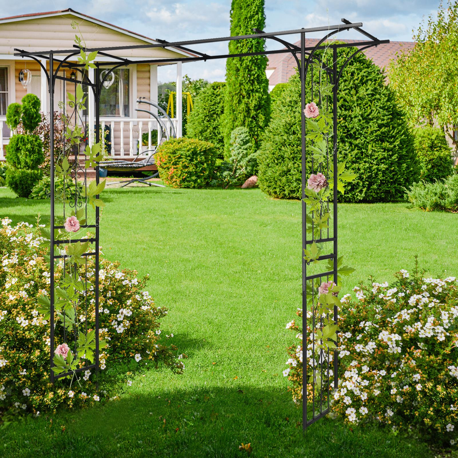 Outdoor Garden Arch Flowers Climbing Plants Trellis Metal Wedding Archway Black