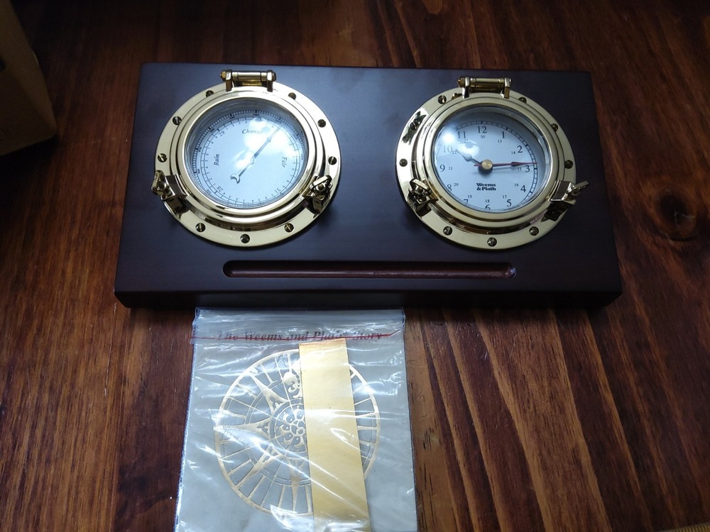 Weems & Plath Porthole Barometer & Clock, With Clock Battery