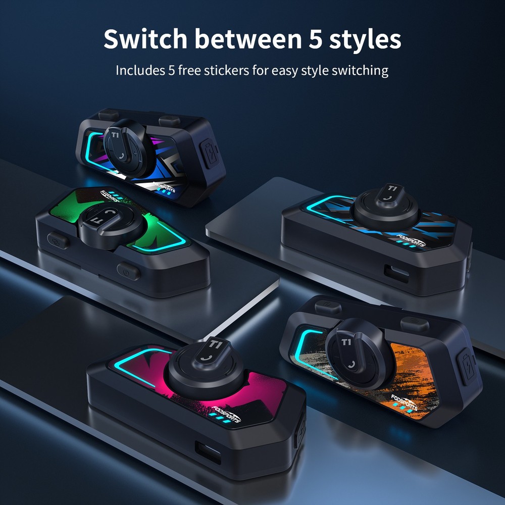 2X 1000M T1 Bluetooth Intercom Motorcycle Headset Helmet Intercom 2 Rider FM