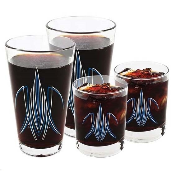 Pinstriped Pint & Rock Glass Set, Red