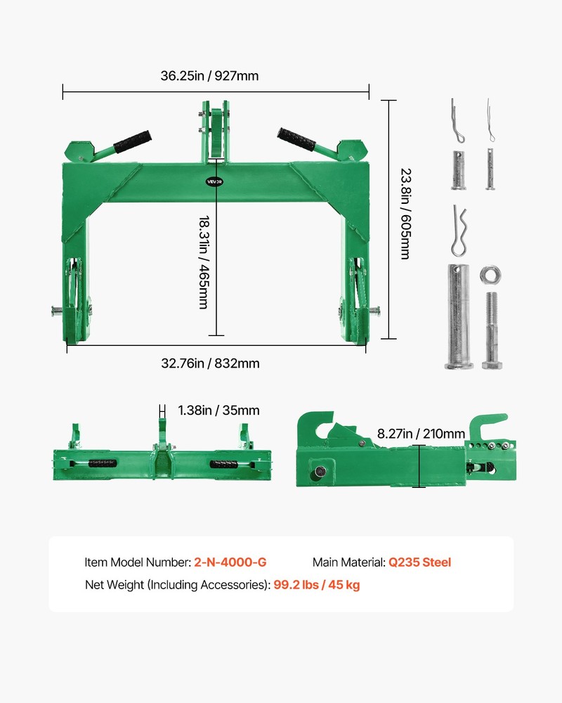 VEVOR 3-Point Quick Hitch Category 2 Tractor Hitch Adapter Load Adjustable Bolt