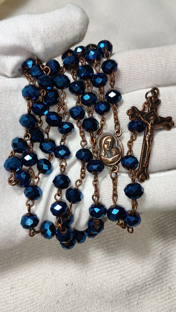 Vintage Blue Crystal Beaded Terra Jerusalem Beaded Rosary