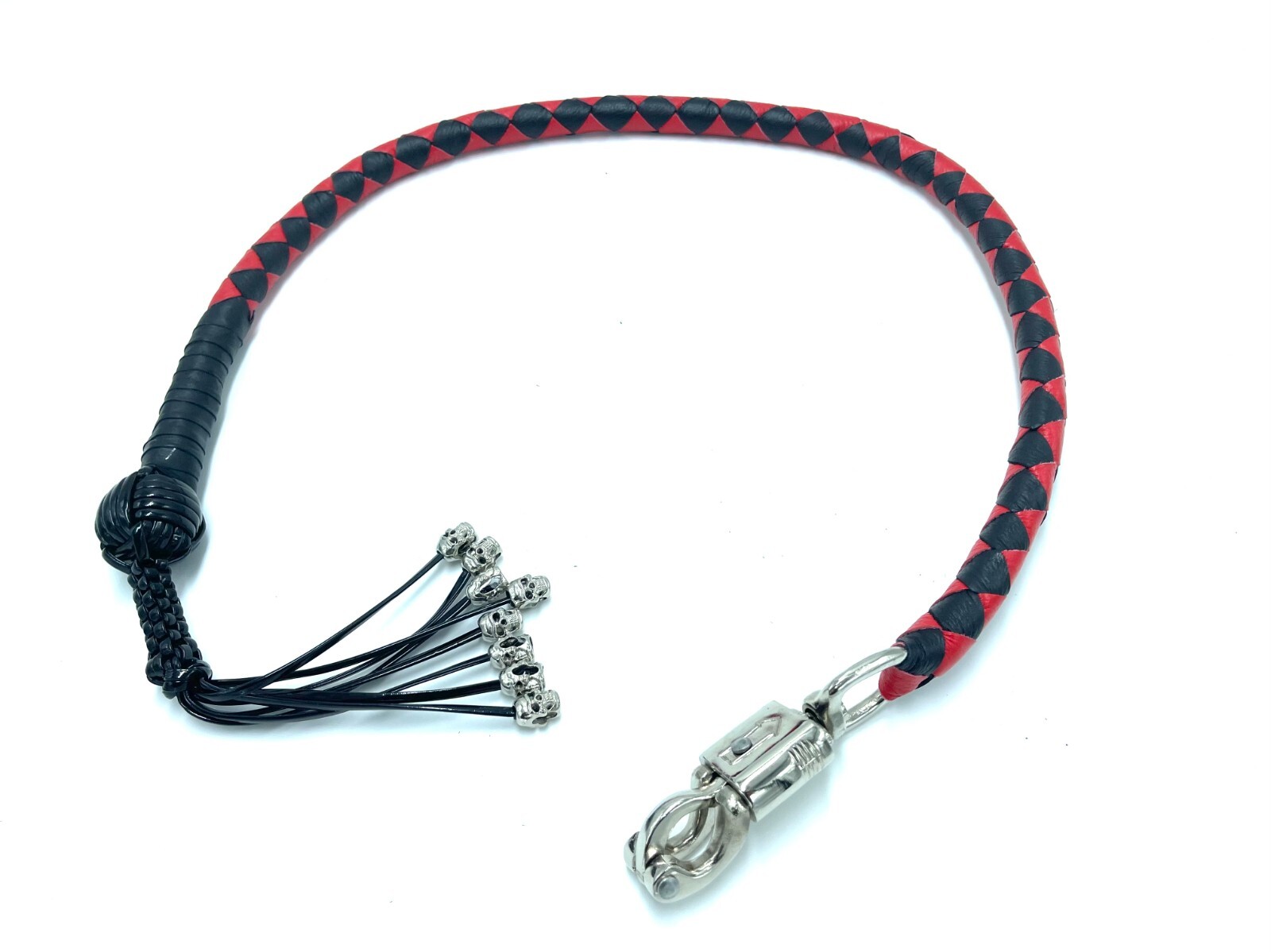 42" Motorcycle Get Back Whip Black Leather Biker Whip for Handlebar Skulls 08