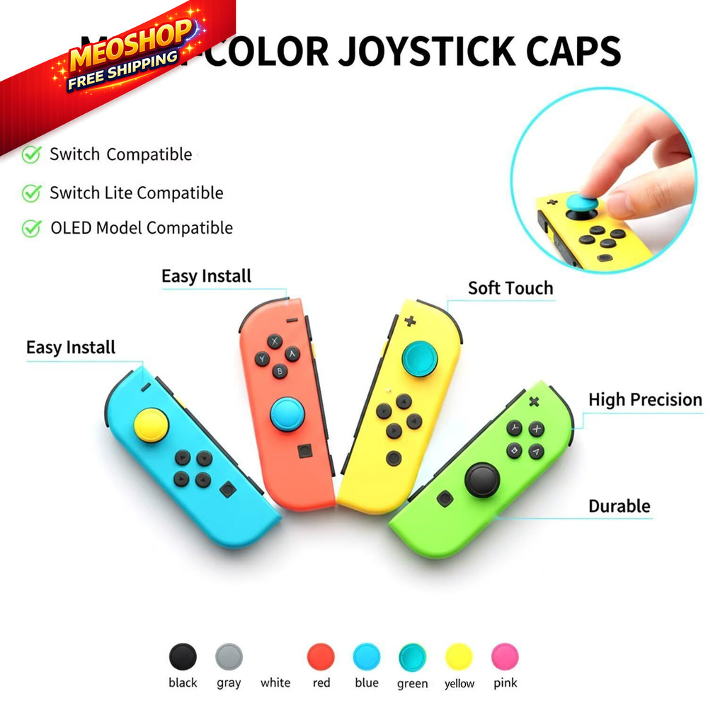 Ferkurn Joystick Replacement Cap Thumb Grip for Switch OLED & Black