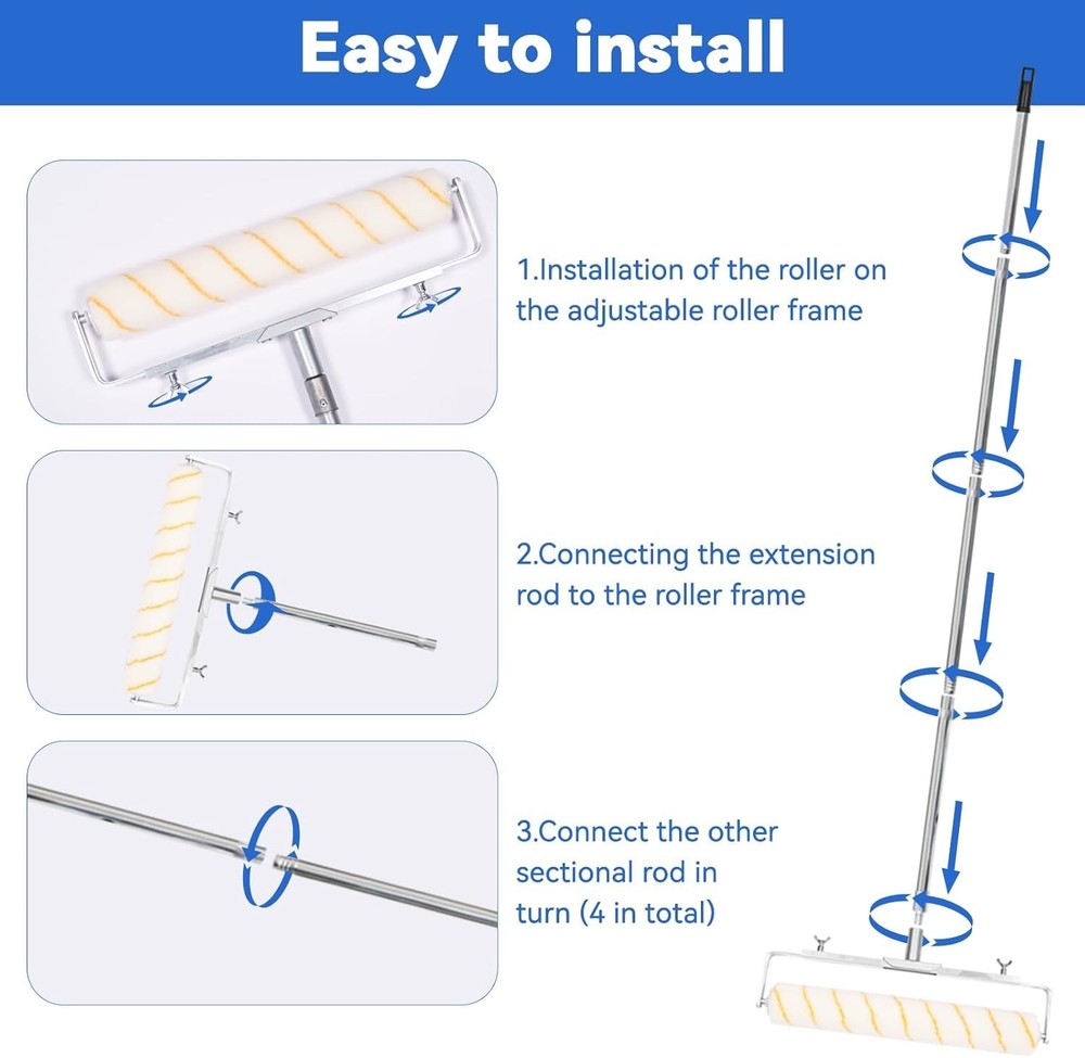 12 pcs 18 inch paint roller kit, adjustable frame, tray, extension pole for wall