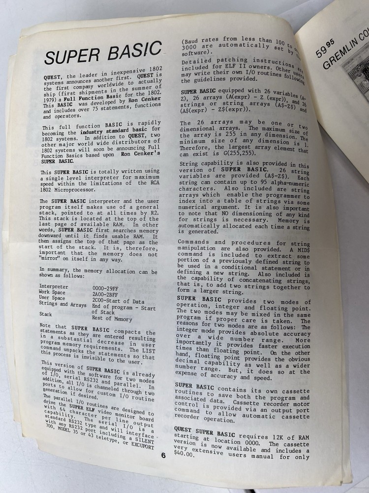 Quest Super ELF 1802 Expendable Micro Computer Accessories Catalog W Discription