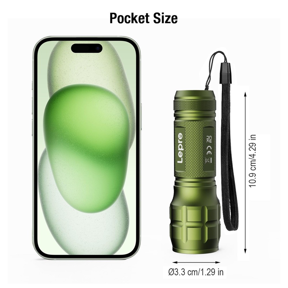 Lighting EVER LED Flashlights High Lumens, Small Flashlight, Small, Green