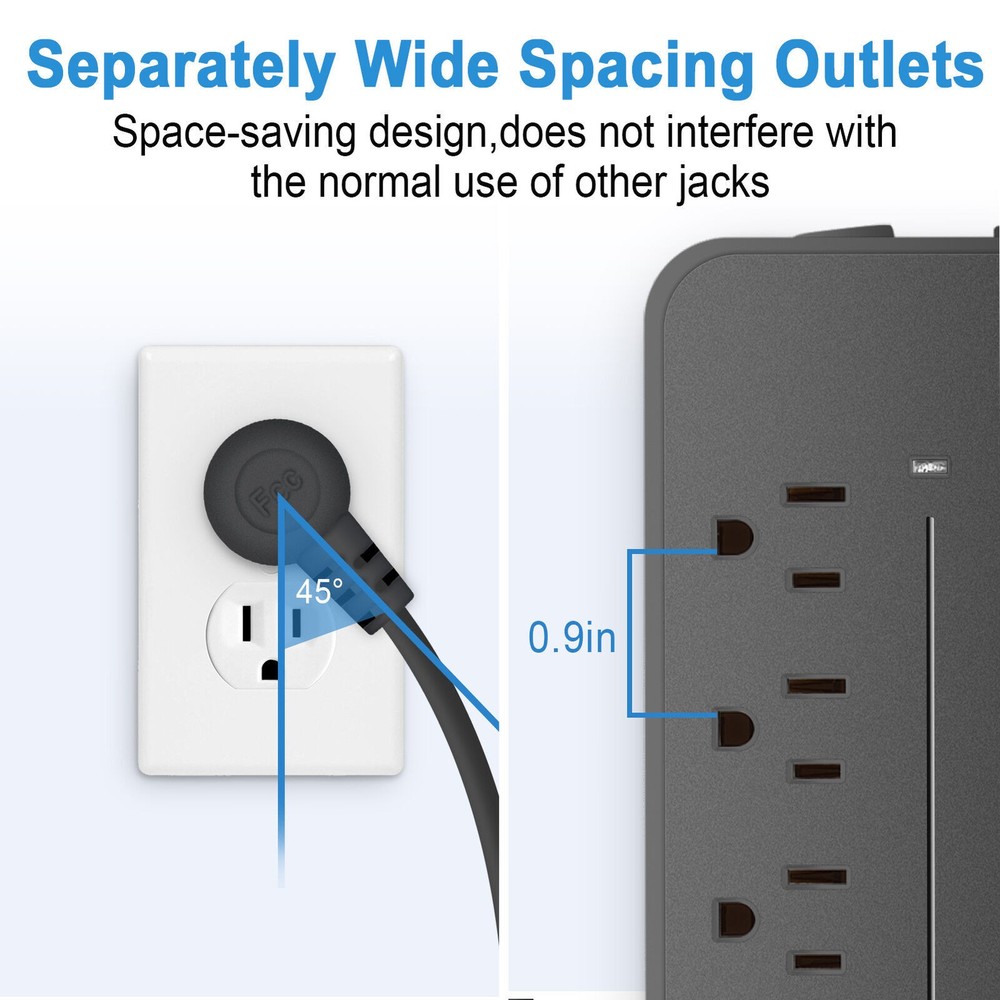 Multi-functional Power Strip Surge Protector, 8 Outlets 4Ft Long Extension Cord