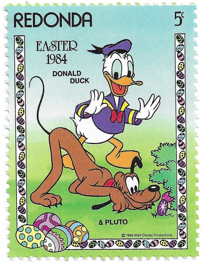 STAMP REDONDA SCOTT ??? "Disney - Donald & Pluto" 5 CENT 1984 MH