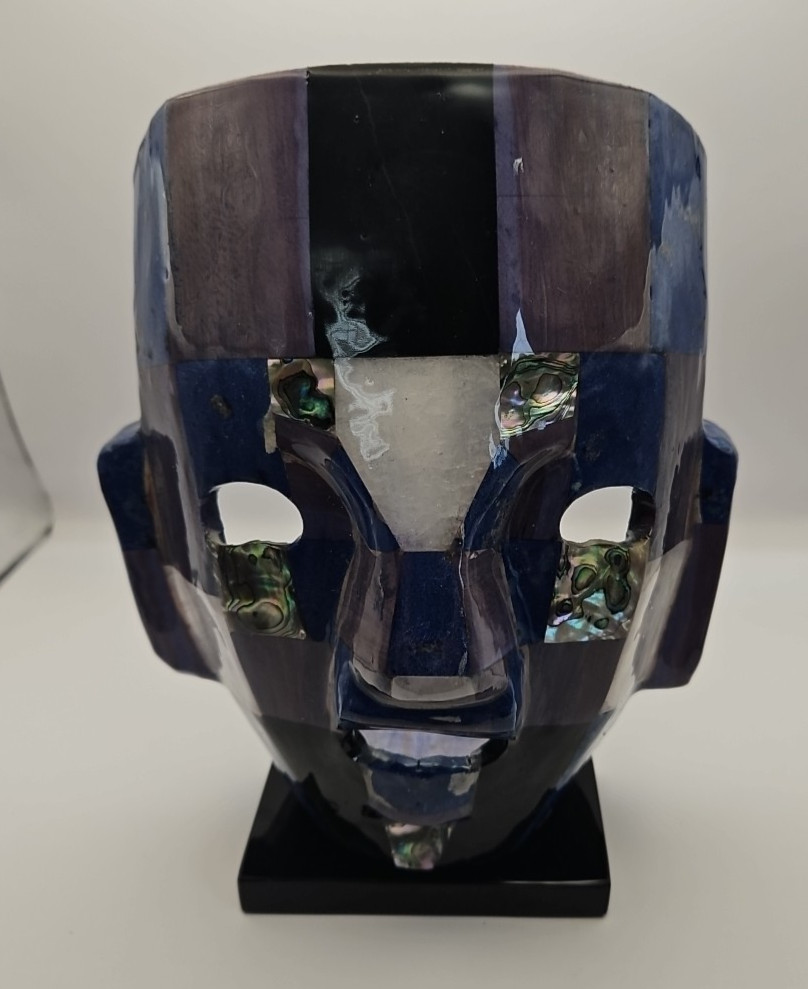 Mexican Mexico Mayan Aztec Death Burial Mask Abalone Stone Figurine Decorative