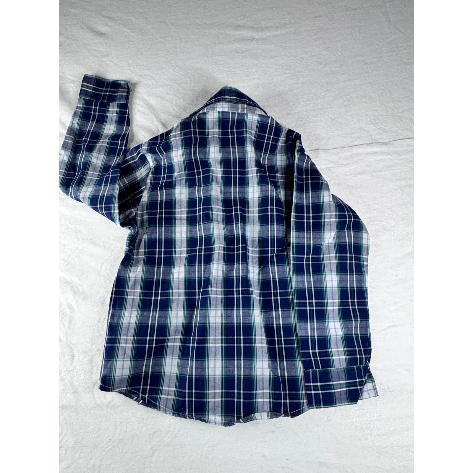 IZOD Button Down Shirt Toddler 4T Blue Green Plaid Excellent Long Sleeve Woven