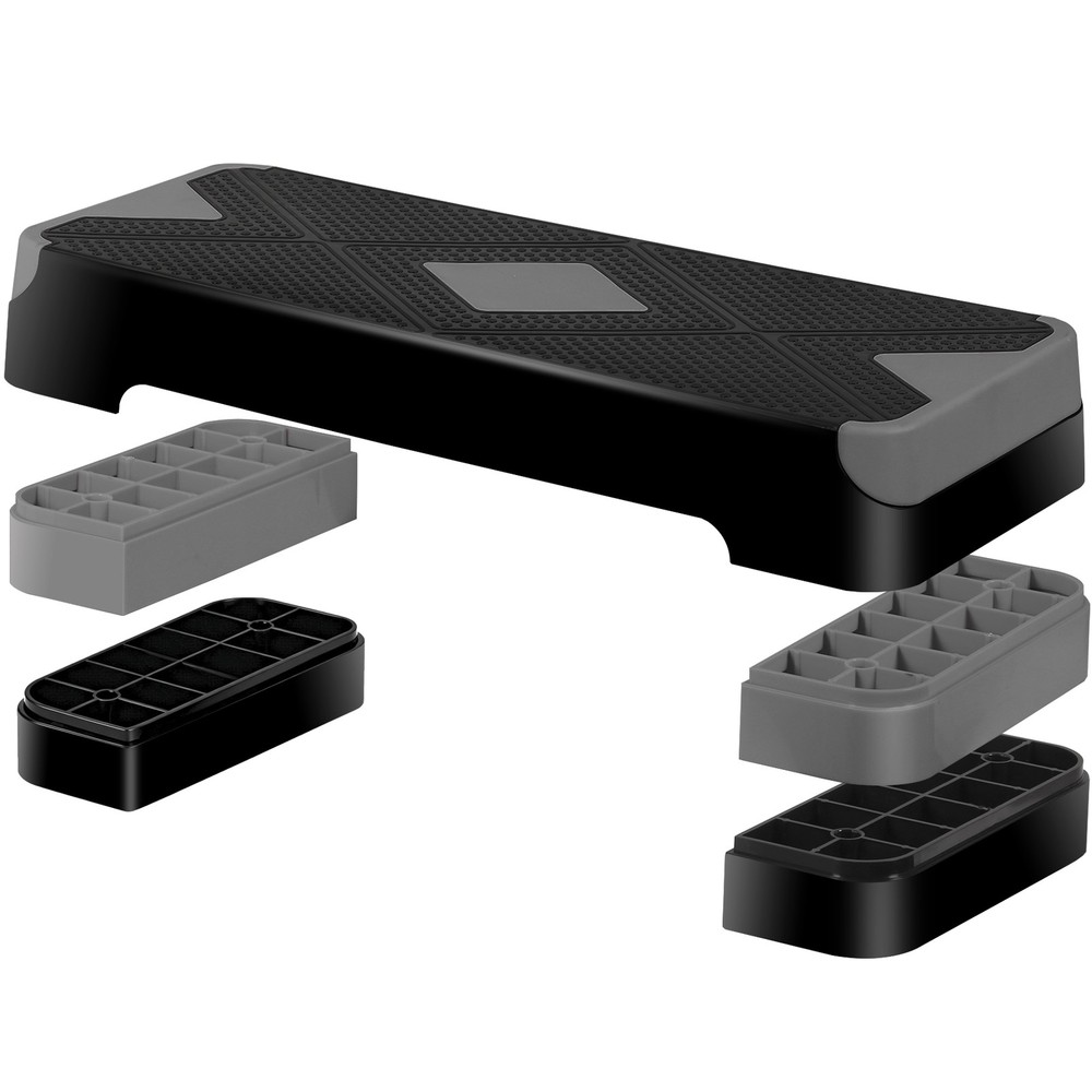 Aerobic Step Platform Exercise Step Adjustable Height 4"-6''-8' w/4 Risers Grey