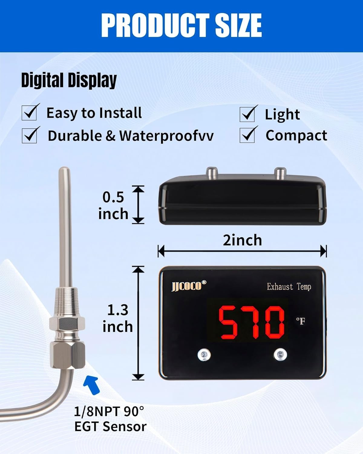 Waterproof Exhaust Gas Temperature EGT Gauge 1832 ℉ Pyrometer Kit 12V