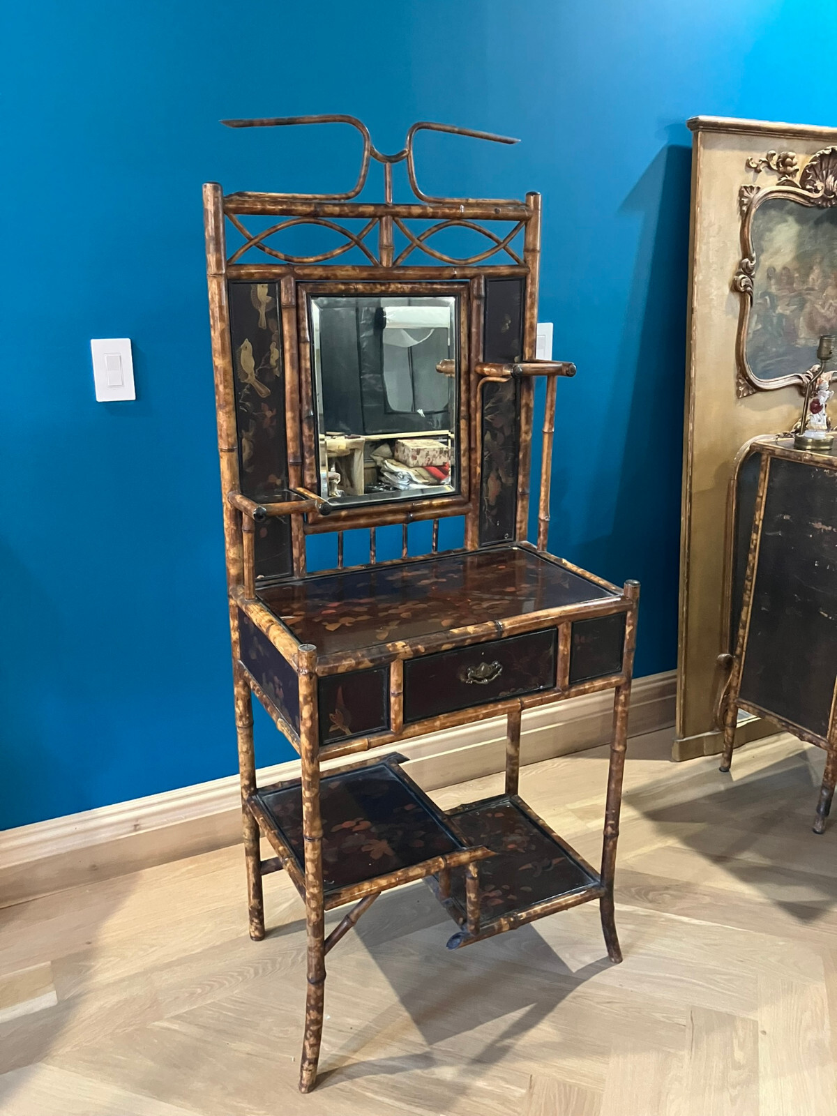 Victorian Tortoiseshell Bamboo & Japanned Lacquer Bonheur du Jour Late 19th C