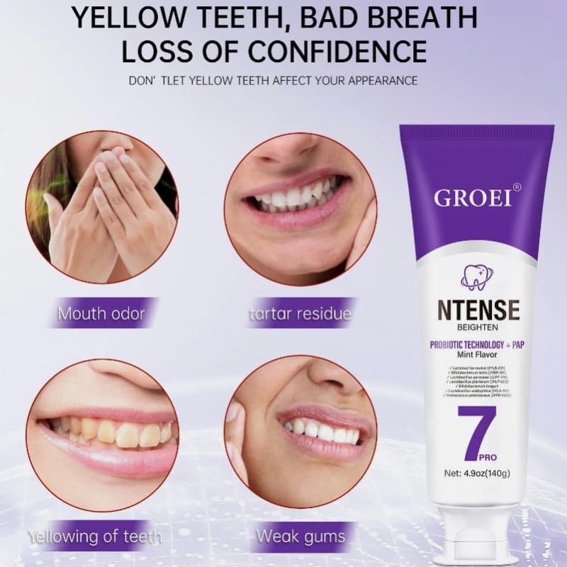 With 7 Probiotics 7-Pro Intensive Toothpaste, 7PRO Intense Whitening Toothpaste