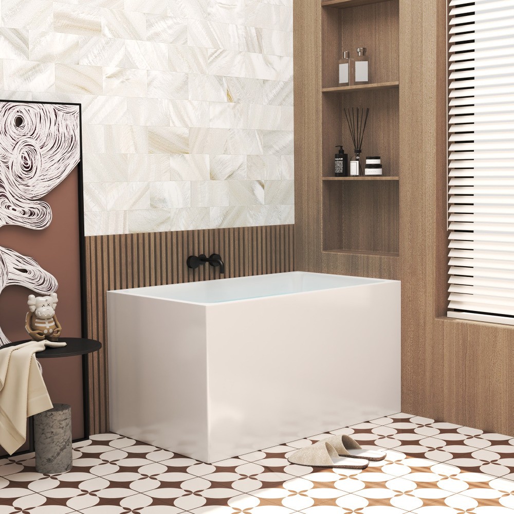 47" Acrylic Freestanding Soaking Bathtub Gloss White Rectangular Modern
