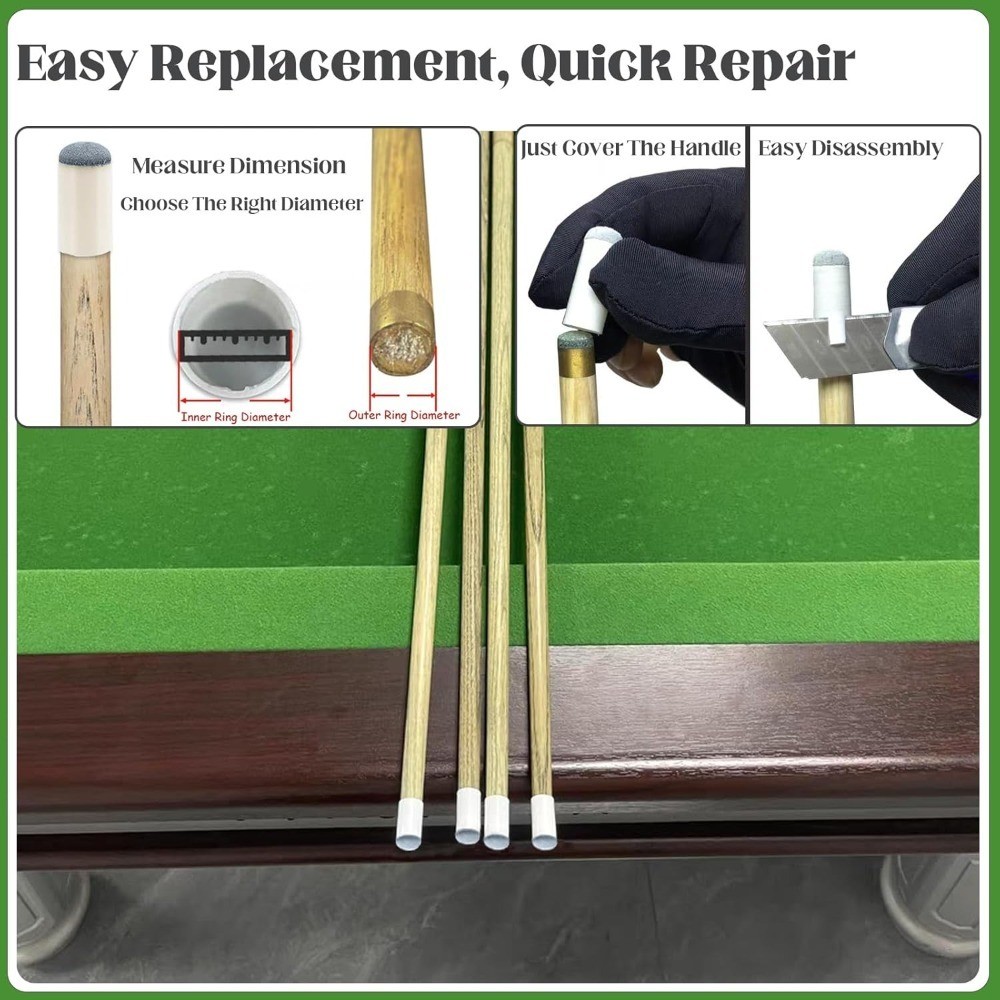 20pcs Slip On Pool Cue Tips, 4 Sizes Pool Queue Stick Tips Replacement Kit,