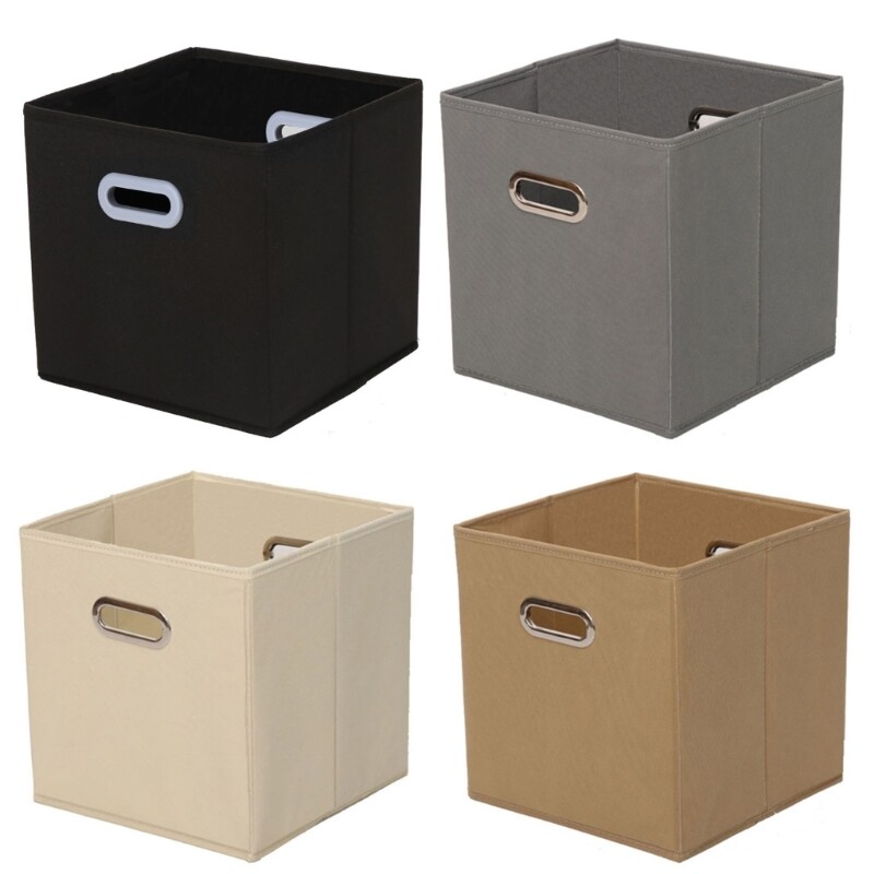 Cloth Cube Storage Boxes with Double Metal Handle Collapsible Folding Basket