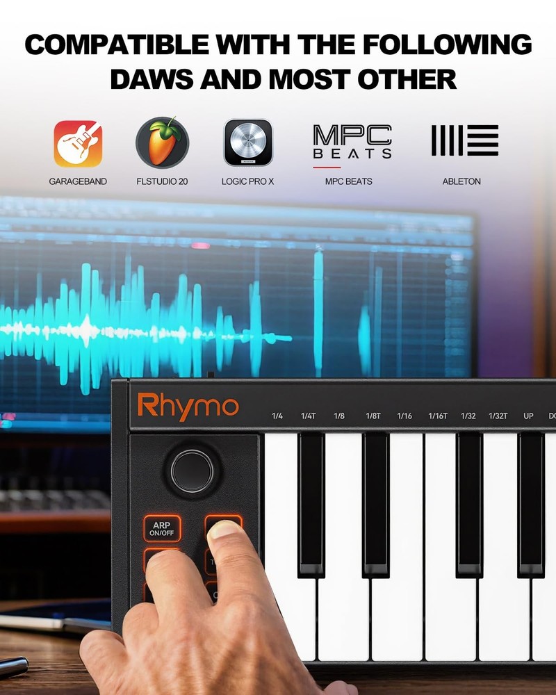 Mini MIDI Keyboard, 25 Key MIDI Controller for Beginner with Velocity-Sensiti...