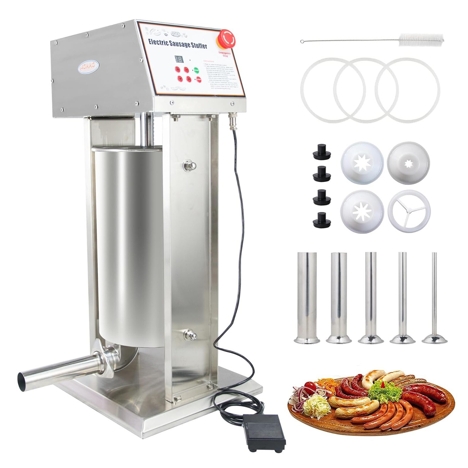 Hakka Commercial Electric Sausage Stuffer 30LBS 15L Stainless Steel Meat Maker