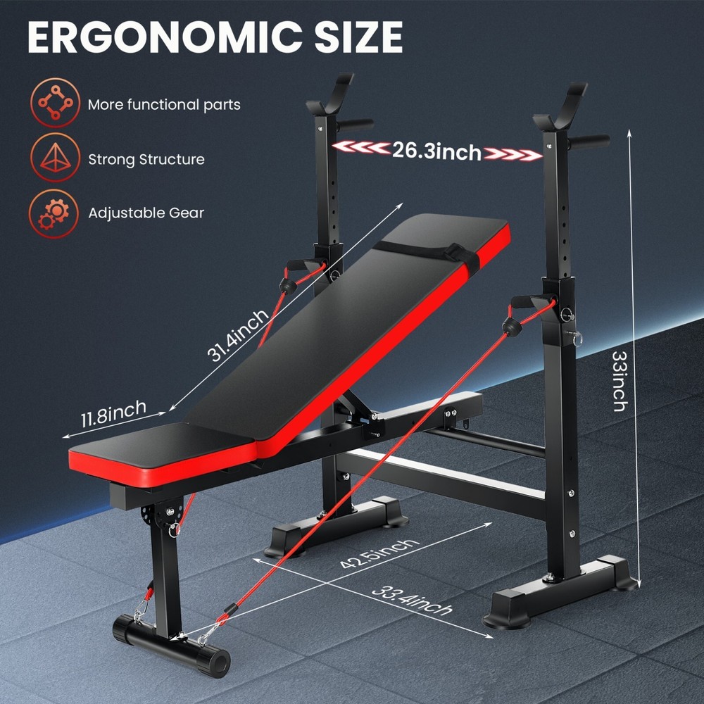 Workout Bench, MAX 900lbs Adjustable Weight Bench,Flat Workout Bench for Home
