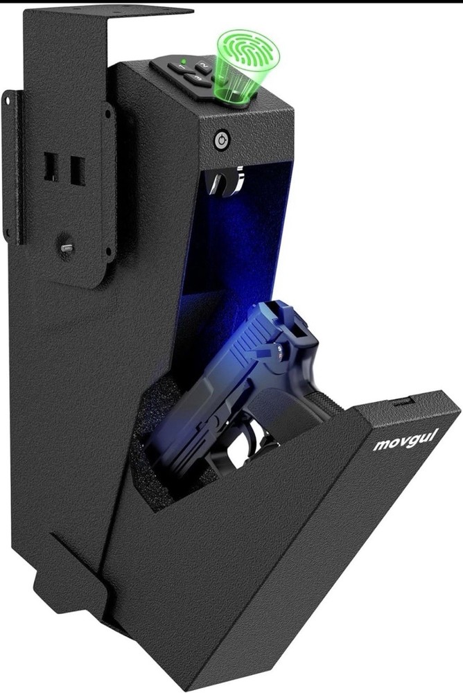 Biometric Drop Down Gun Safe, Quick Access Handgun Safe for Bedside & Car