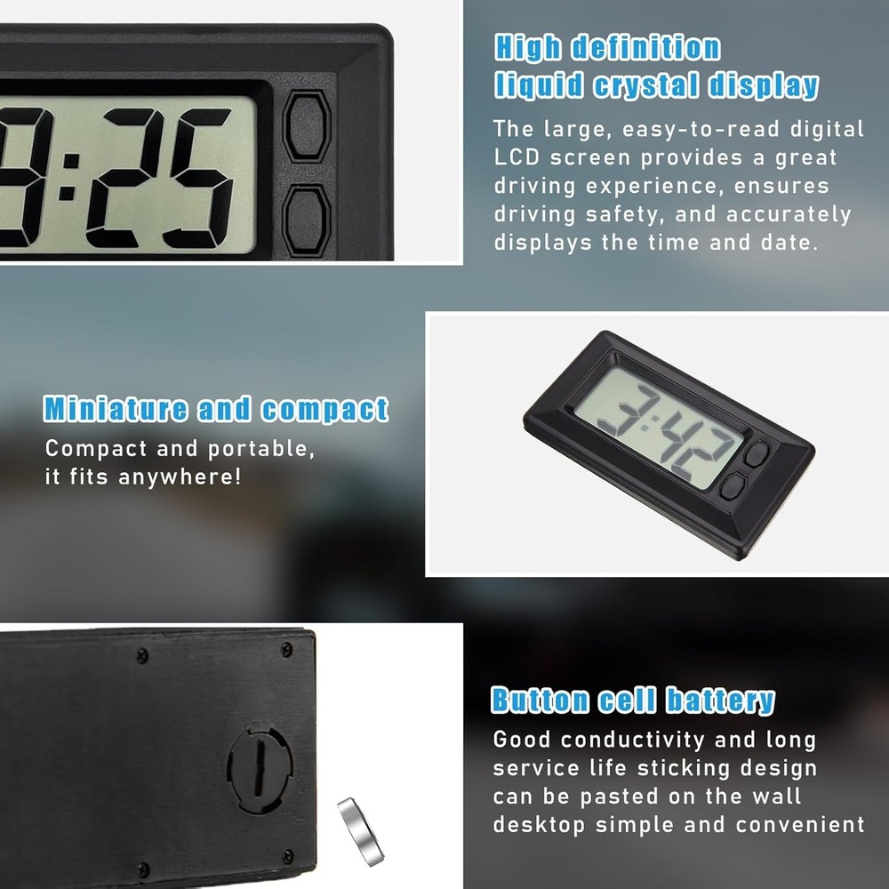 Digital Dashboard Clock, Mini Portable Electronic Clocks with Clear LCD Displ