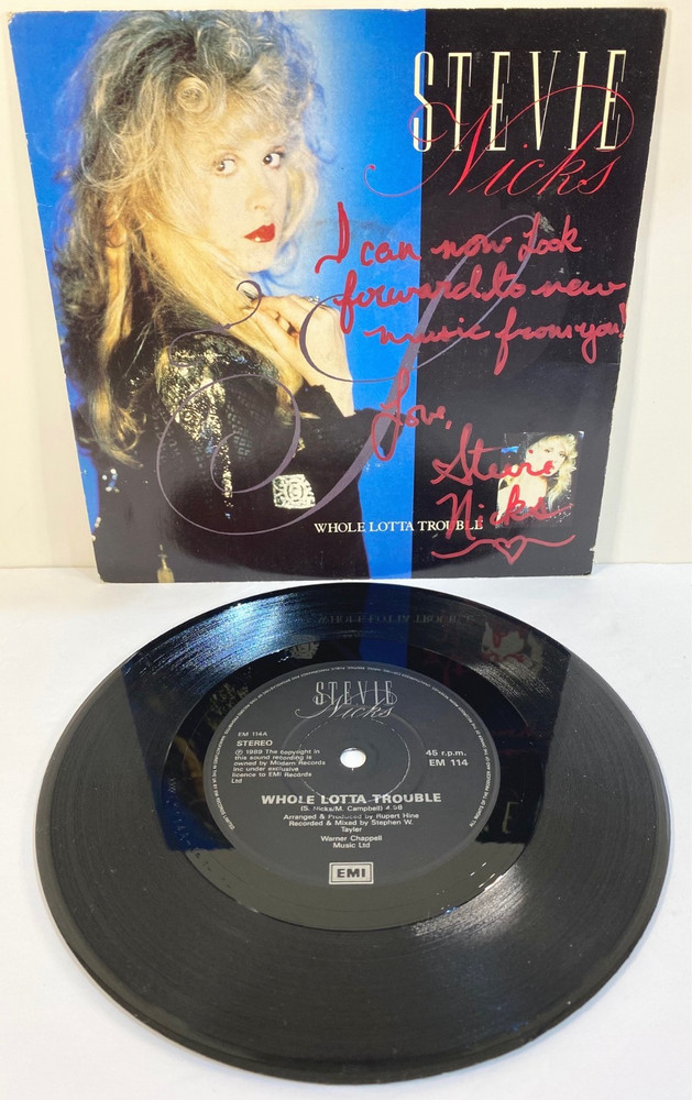 1989 Stevie Nicks Whole Lotta Trouble 45 Record Signed w/ Inscription