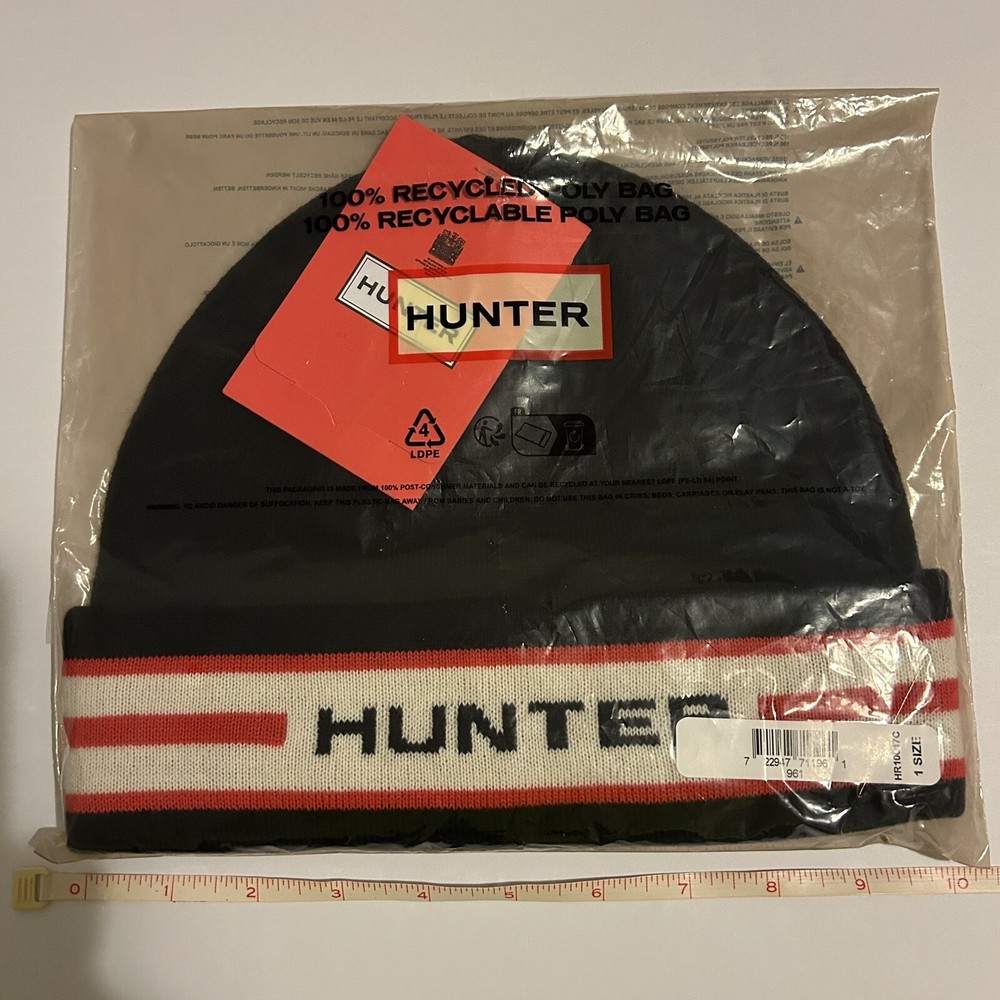 HUNTER Striped Logo Beanie Black