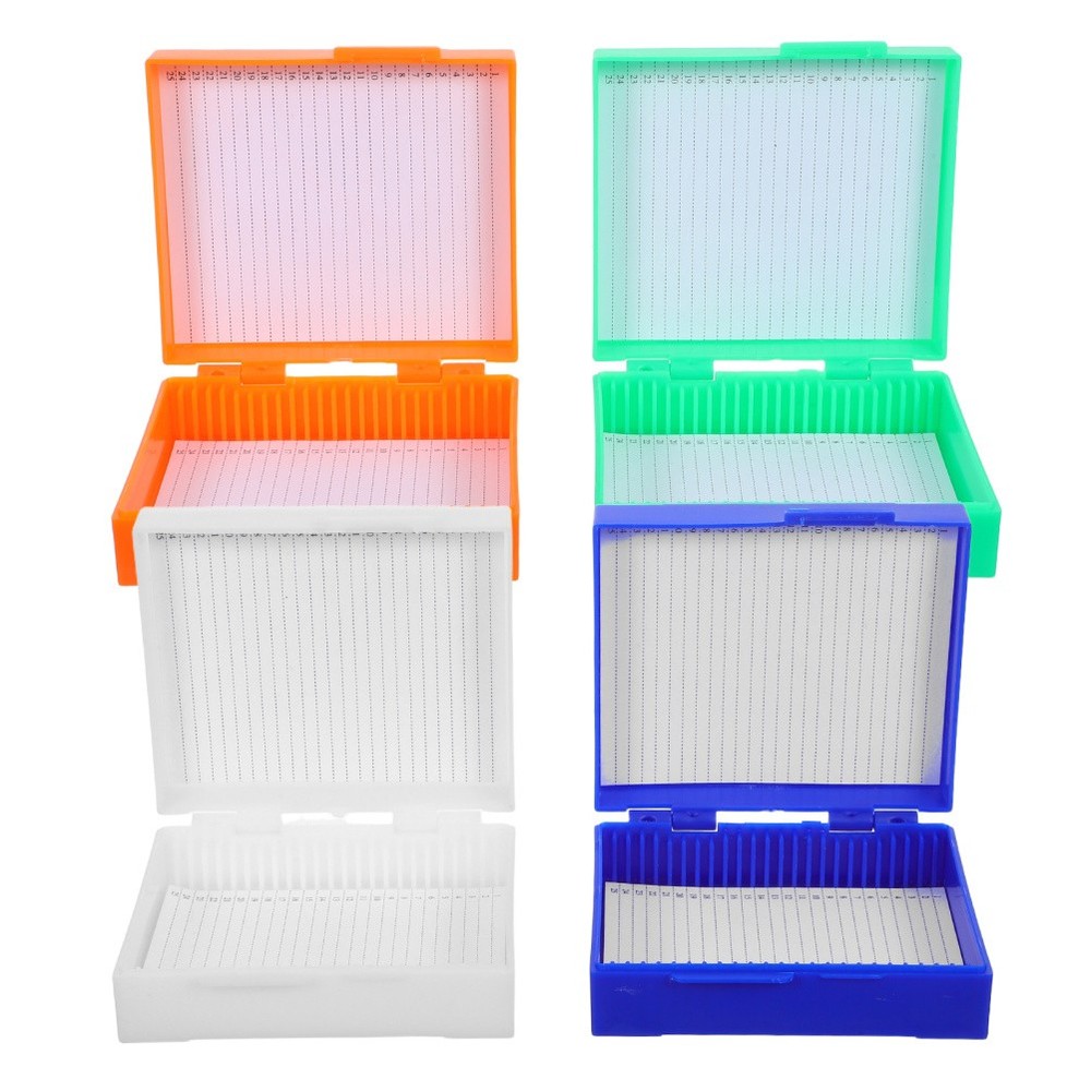 4pcs Plastic Microscope Slide Storage Boxes 25 Slots for Laboratory Experiments
