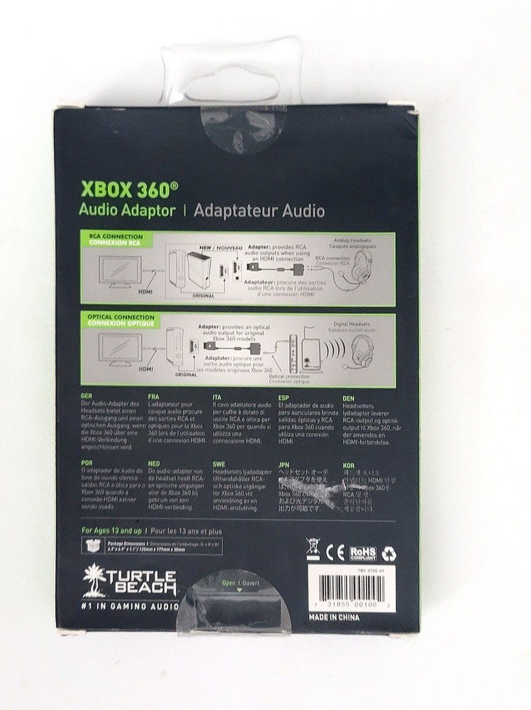 Turtle Beach Xbox 360 Audio Adapter 0.2M Cable 9ft Length Ear Force RCA Optical