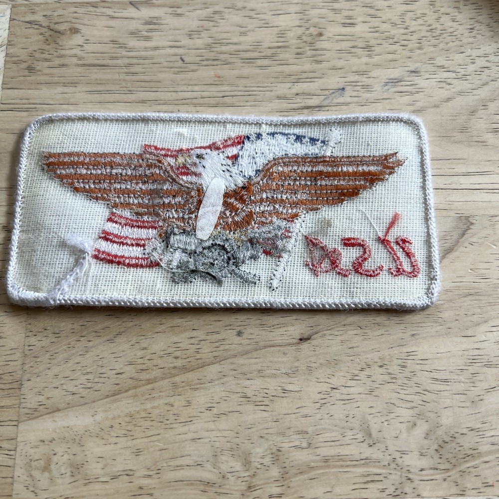 USA Flag Harley Davidson Eagle Logo Patch White with Red Lettering