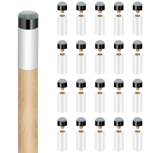 20Sets Billiard Cues Tips Replacement with White Pool Cue Stick Ferrules,
