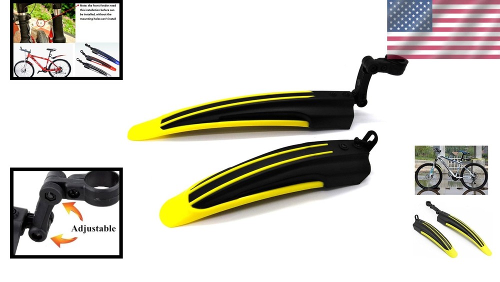Streamlined Cycling Mudguards - Easy Install Front & Rear Set in Yellow Black
