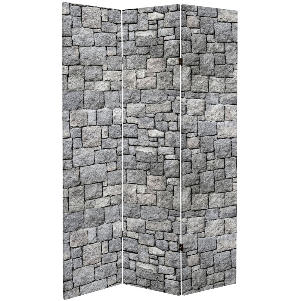 6 ft. Tall Double Sided Medieval Stone Canvas Room Divider