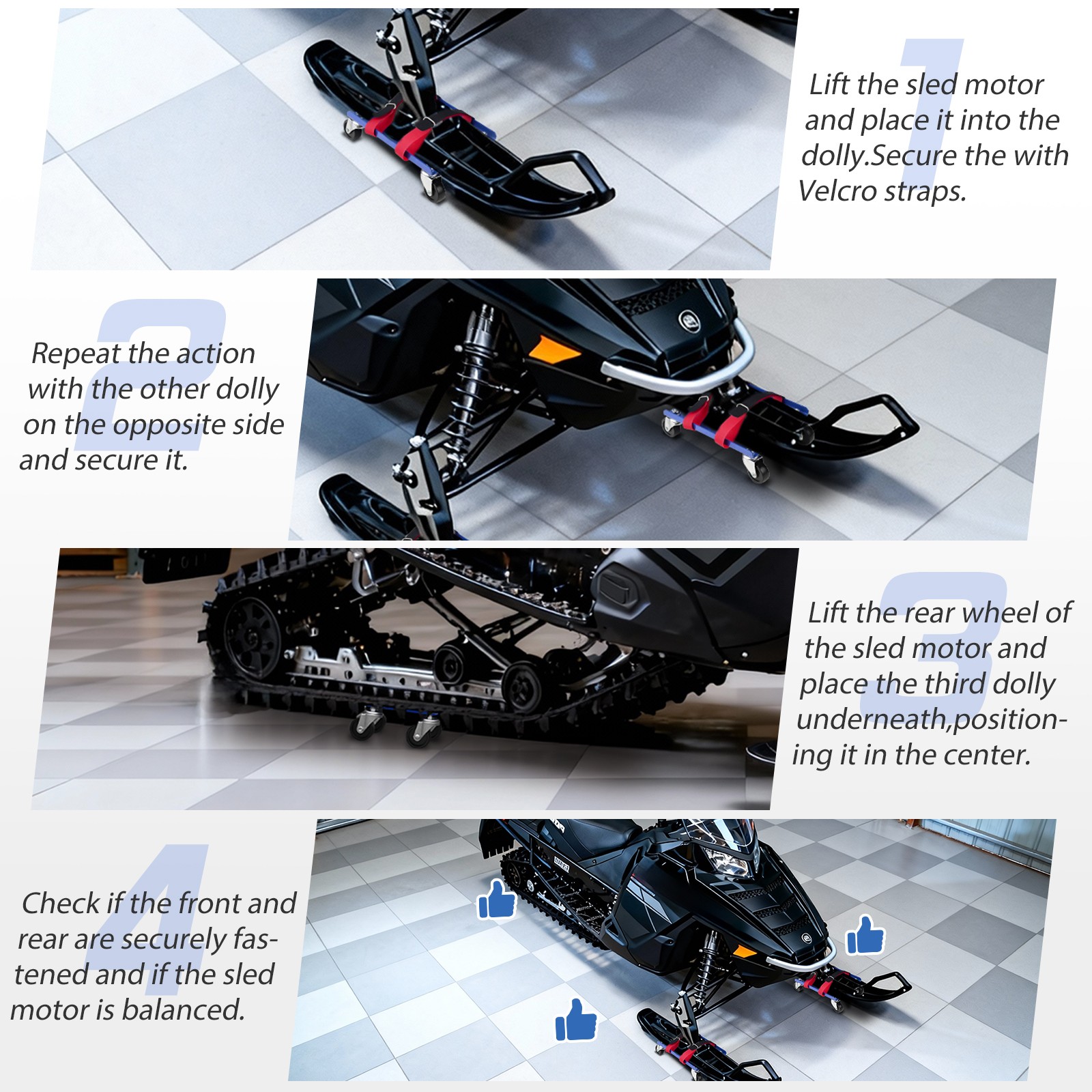 3PCS Snowmobile Dolly System Set 1500 Lbs +12 Wheels Blue