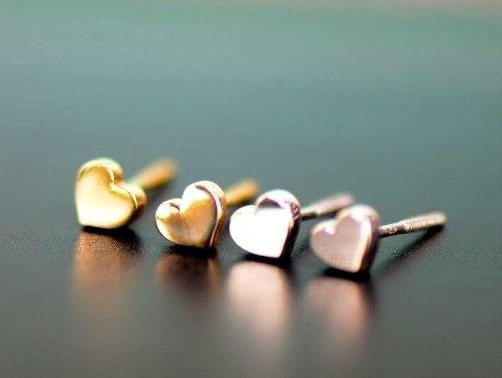 14K Solid White Yellow Gold Heart Shape Stud Earrings