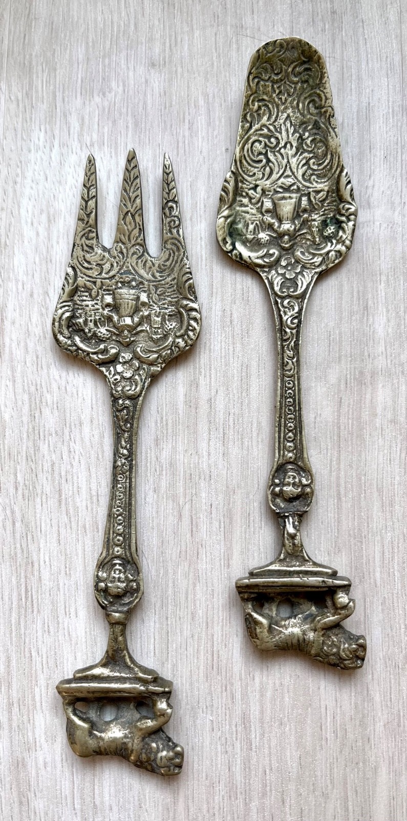UGO BELLINI Serving Spoon & Fork Ornate Silver Plate Italy 6"