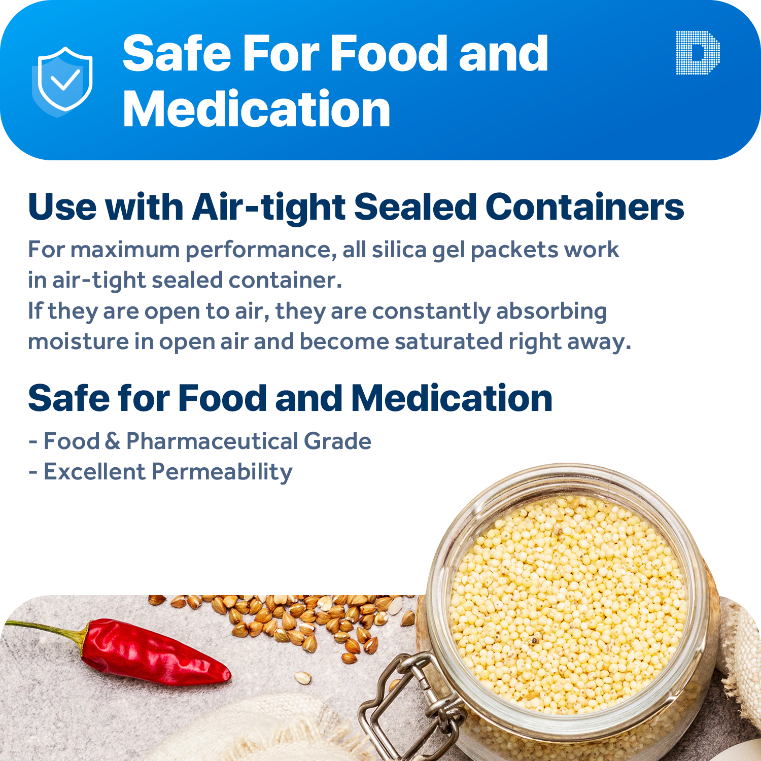 5 Gram [50 Pack] "Dry & Dry" Silica Gel Desiccant Packets - Rechargeable Cloth